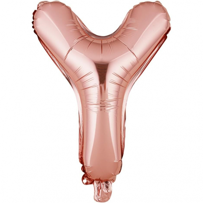 Balon Folie Metalizata Litera Y, Flippy, 40 cm, Umflati cu Heliu sau Aer, Ambalaj Individual, Pai inclus, Rose Gold [1]