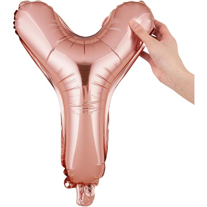 Balon Folie Metalizata Litera Y, Flippy, 40 cm, Umflati cu Heliu sau Aer, Ambalaj Individual, Pai inclus, Rose Gold [8]