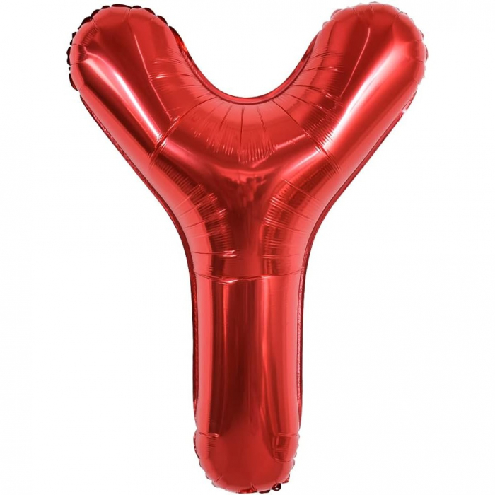 Balon Folie Metalizata Litera Y, Flippy, 40 cm, Umflati cu Heliu sau Aer, Ambalaj Individual, Pai inclus, Rosu [1]