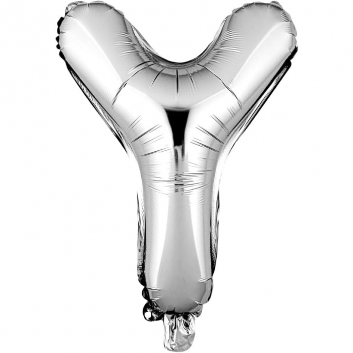 Balon Folie Metalizata Litera Y, Flippy, 80 cm, Umflati cu Heliu sau Aer, Ambalaj Individual, Pai inclus, Argintiu [1]