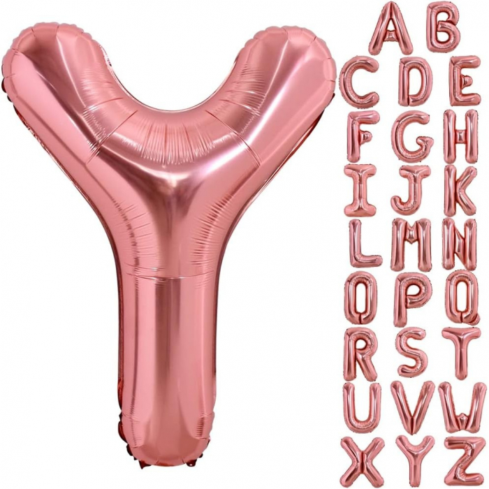 Balon Folie Metalizata Litera Y, Flippy, 80 cm, Umflati cu Heliu sau Aer, Ambalaj Individual, Pai inclus, Rose Gold [9]