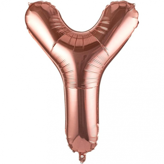 Balon Folie Metalizata Litera Y, Flippy, 80 cm, Umflati cu Heliu sau Aer, Ambalaj Individual, Pai inclus, Rose Gold [1]