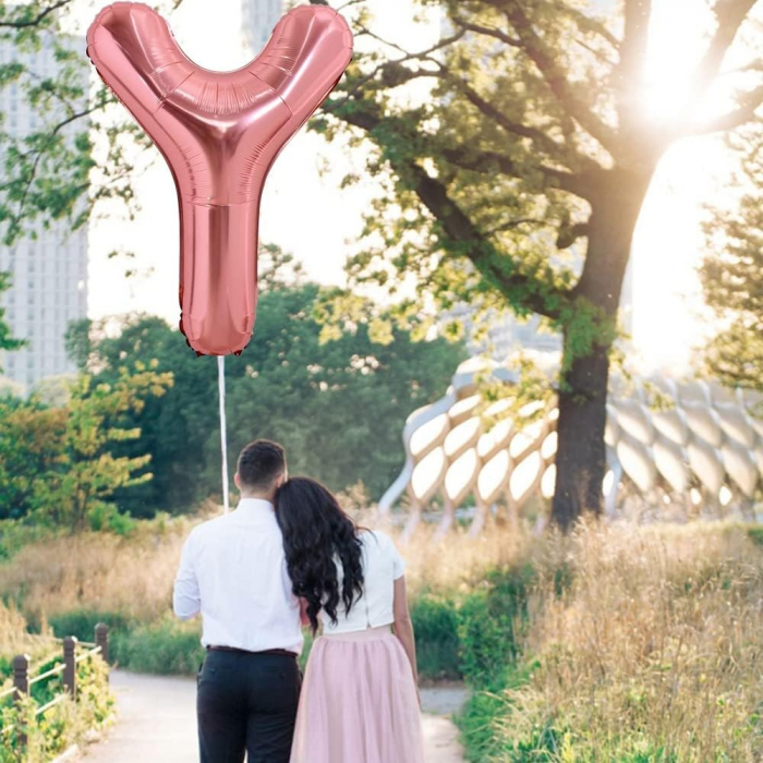 Balon Folie Metalizata Litera Y, Flippy, 80 cm, Umflati cu Heliu sau Aer, Ambalaj Individual, Pai inclus, Rose Gold [8]