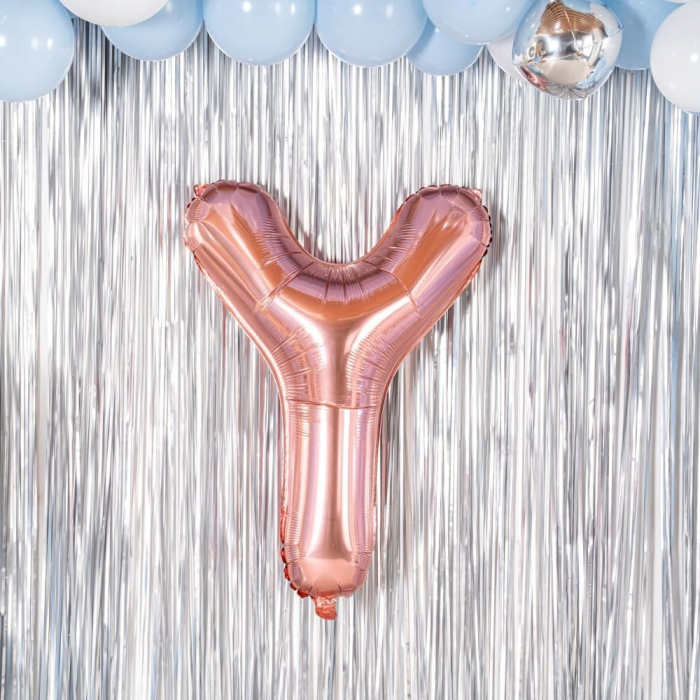 Balon Folie Metalizata Litera Y, Flippy, 80 cm, Umflati cu Heliu sau Aer, Ambalaj Individual, Pai inclus, Rose Gold [4]