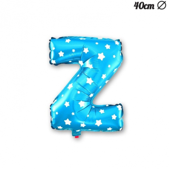 Balon Folie Metalizata Litera Z, Flippy, 40 cm, Cu Imprimeu Stelute, Umflati cu Heliu sau Aer, Ambalaj Individual, Pai inclus, Albastru [4]