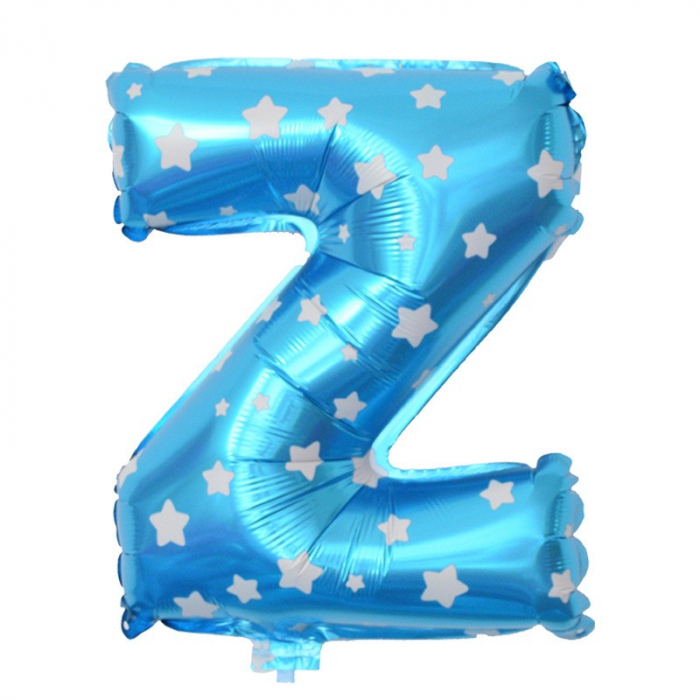 Balon Folie Metalizata Litera Z, Flippy, 40 cm, Cu Imprimeu Stelute, Umflati cu Heliu sau Aer, Ambalaj Individual, Pai inclus, Albastru [1]