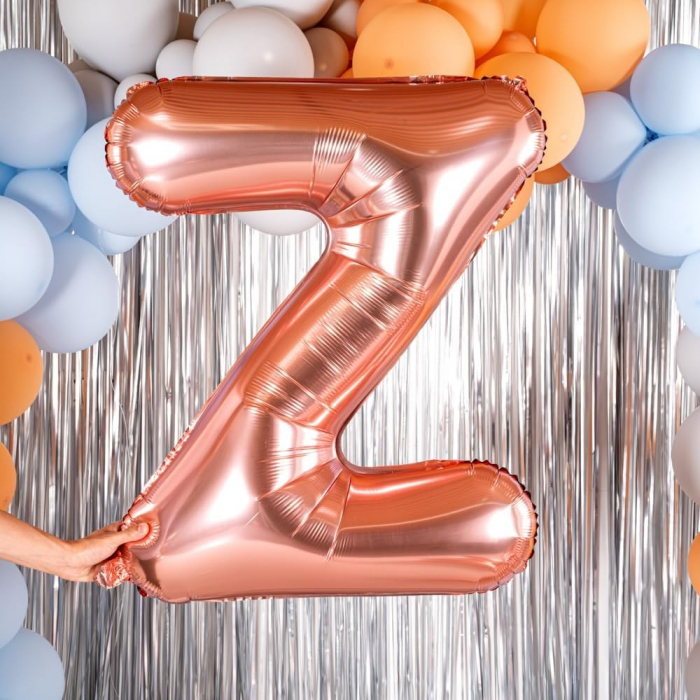 Balon Folie Metalizata Litera Z, Flippy, 80 cm, Umflati cu Heliu sau Aer, Ambalaj Individual, Pai inclus, Rose Gold [2]