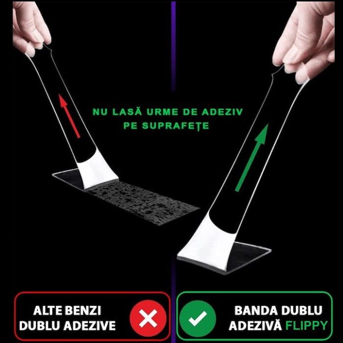 Banda Dublu Adeziva, Flippy, Transparenta, Rezistenta la Apa, Reutilizabila, Tehnologie Nano, 30mm x 1mm x 3m, Fara Urme [4]