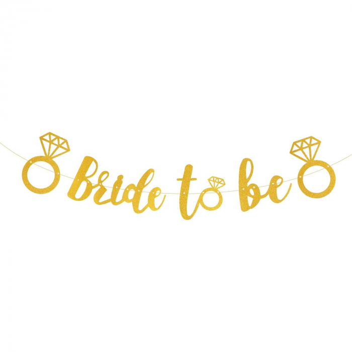 Banner Bride To Be, Flippy, Dimensiune 30x20 cm, Rola de Ata Inclusa, Tematica Nunta, Decoratiune Party, Auriu [1]