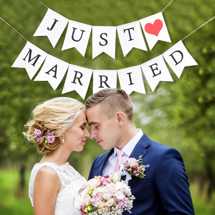 Banner Decorativ, Flippy, Model Just Married, Tematica Nunta, Alb-Negru [6]