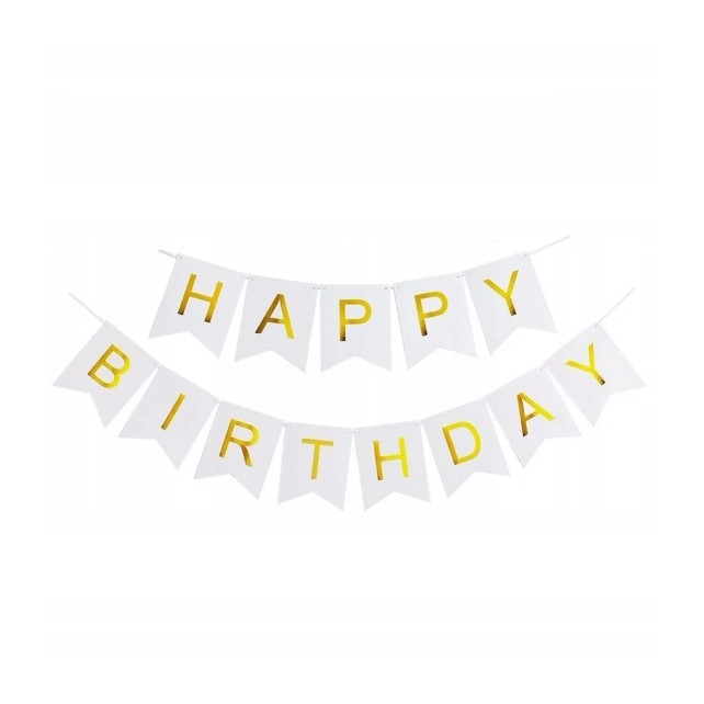 Banner Happy Birthday 100x200 cm, Flippy, Dimensiune Stegulet 11.5x16.5 cm, Rola de Ata Inclusa, Alb [1]