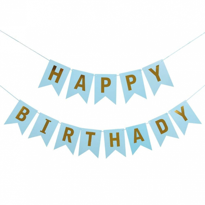 Banner Happy Birthday 100x200 cm, Flippy, Dimensiune Stegulet 11.5x16.5 cm, Rola de Ata Inclusa, Albastru [1]