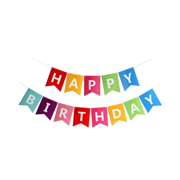Banner Happy Birthday 100x200 cm, Flippy, Dimensiune Stegulet 11.5x16.5 cm, Rola de Ata Inclusa, Multicolor [1]