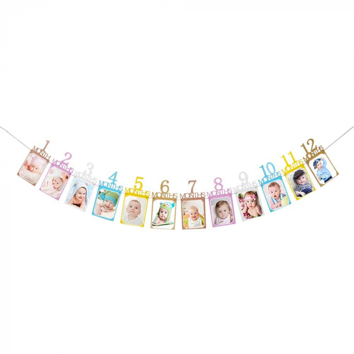 Banner pentru Poze, Flippy, 15.2x10.2 cm, Tema Prima Aniversare, Model Primele 12 Luni, Rola Ata Inclusa, Multicolor [1]