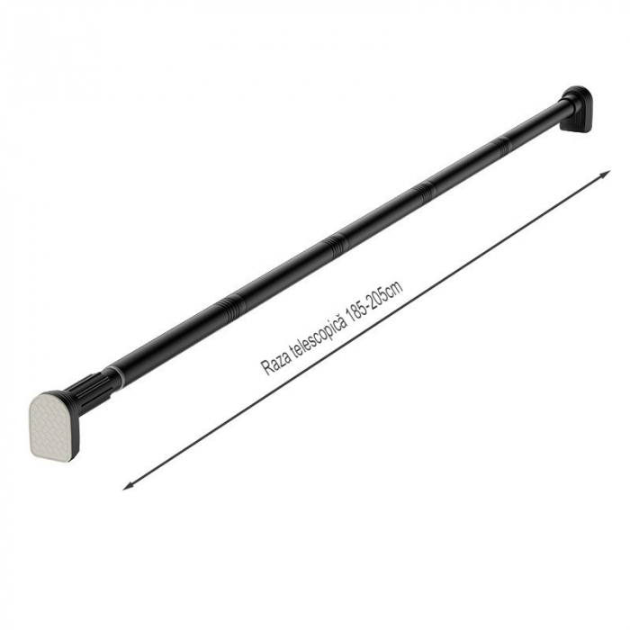 Lichidare Bara Telescopica Multifunctionala, Flippy, din Otel Inoxidabil si ABS, Utilizare Universala, Extensie 185 - 205 cm, Fara Perforare Perete, Negru [11]
