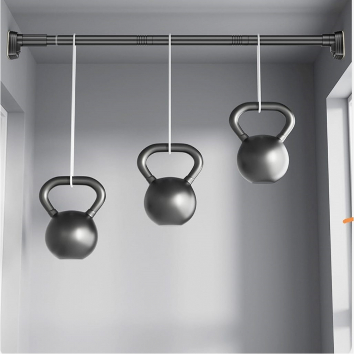Bara Telescopica Multifunctionala, Flippy, din Otel Inoxidabil si ABS, Utilizare Universala, Extensie 185 - 205 cm, Fara Perforare Perete, Negru [4]