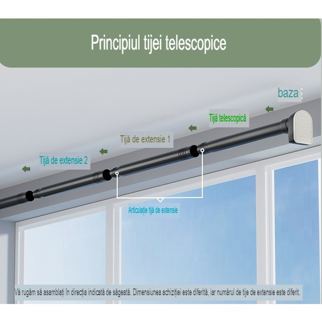 Lichidare Bara Telescopica Multifunctionala, Flippy, din Otel Inoxidabil si ABS, Utilizare Universala, Extensie 185 - 205 cm, Fara Perforare Perete, Negru [8]