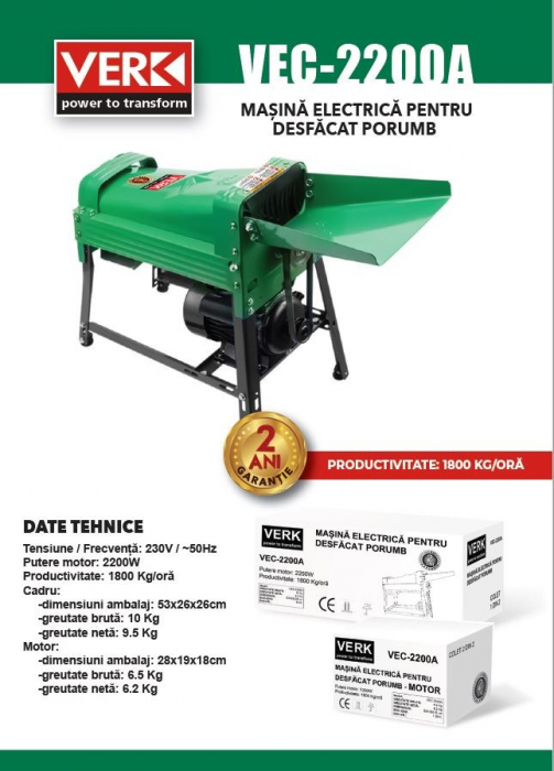 Batoza de porumb Verk green, 2200 W, 1800 kg/h [3]
