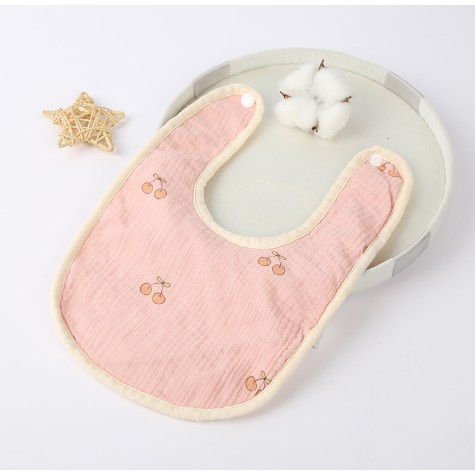 Baveta in Forma de U, Flippy, din Bumbac, pentru Copii 0-12 Luni, Rezistenta la Apa, cu Capse, Model cu Cirese, 21x30 cm, Roz [1]