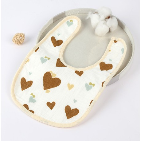 Baveta in Forma de U, Flippy, din Bumbac, pentru Copii 0-12 Luni, Rezistenta la Apa, cu Capse, Model cu Inimioare, 21x30 cm, Bej [1]