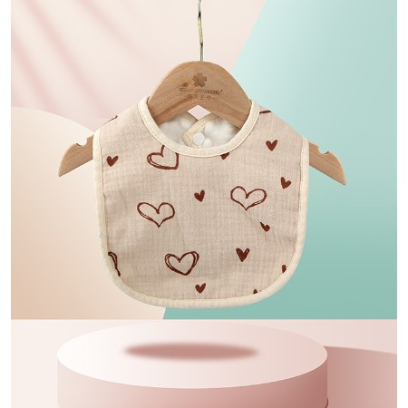 Baveta in Forma de U, Flippy, din Bumbac, pentru Copii 0-12 Luni, Rezistenta la Apa, cu Capse, Model cu Inimoare, 21x30 cm, Bej [1]