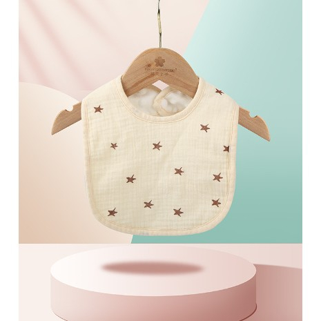 Baveta in Forma de U, Flippy, din Bumbac, pentru Copii 0-12 Luni, Rezistenta la Apa, cu Capse, Model cu Stelute, 21x30 cm, Crem [1]
