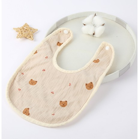 Baveta in Forma de U, Flippy, din Bumbac, pentru Copii 0-12 Luni, Rezistenta la Apa, cu Capse, Model cu Ursuleti, 21x30 cm, Bej [1]