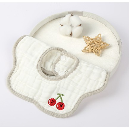 Baveta Tip Floare, Flippy, din Bumbac, pentru Copii 0-12 Luni, Rezistenta la apa, 8 Straturi, Model Tricotat cu Cirese, 26 x 29 cm, Alb [1]
