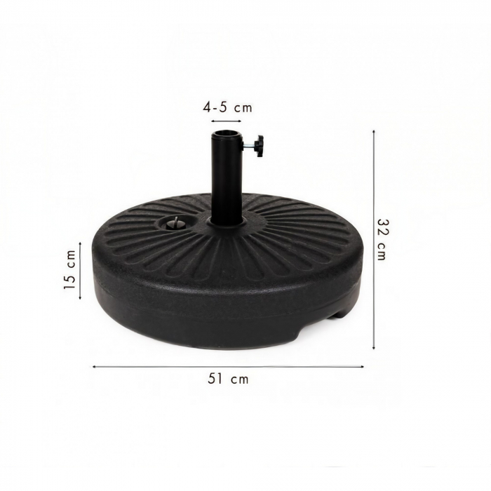 Baza umbrela din plastic Flippy, rotunda, 22 litri, neagra [4]