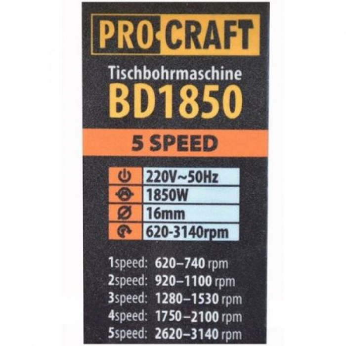 BD1850 bormasina de banc fixa cu coloana PROCRAFT, 450 W, mandrina de 14 mm [4]