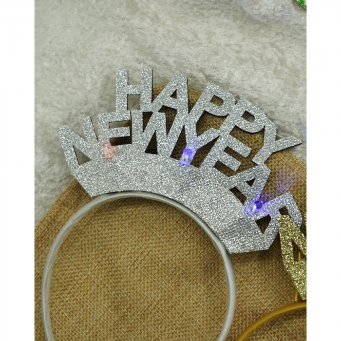 Bentita/cerc Happy Newyear, culoare gri metalic, marime standard, Flippy [4]