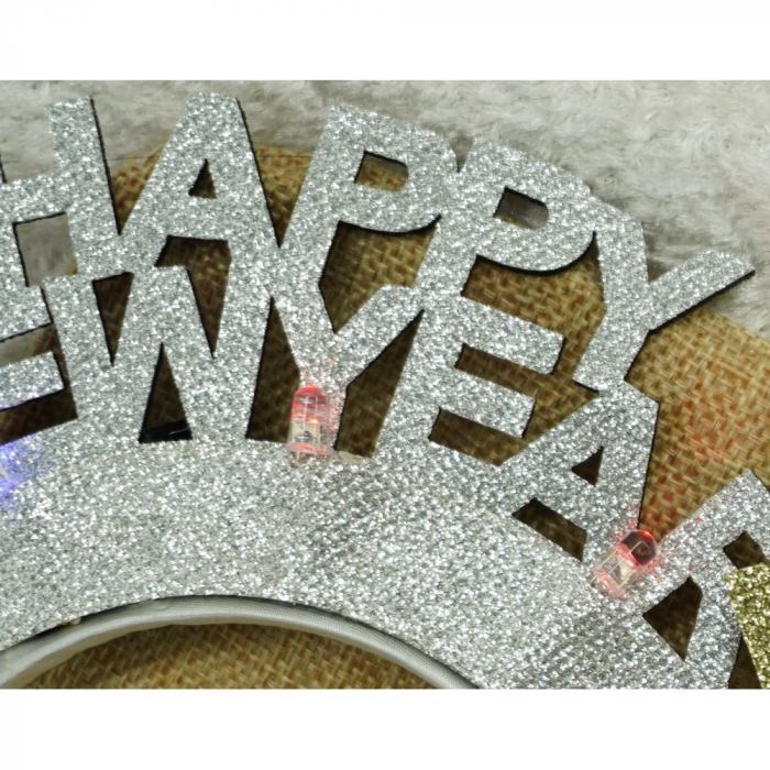 Bentita/cerc Happy Newyear, culoare gri metalic, marime standard, Flippy [10]