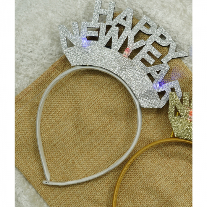 Bentita/cerc Happy Newyear, culoare gri metalic, marime standard, Flippy [2]