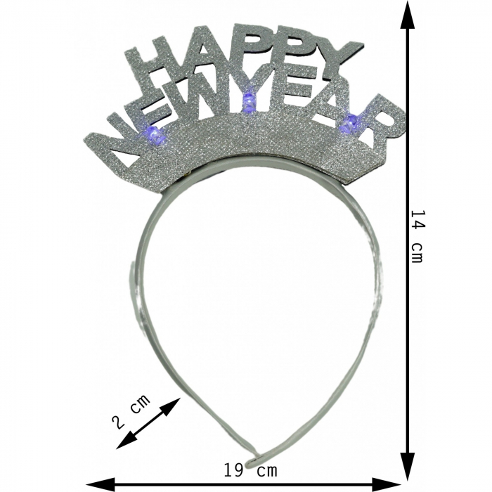 Bentita/cerc Happy Newyear, culoare gri metalic, marime standard, Flippy [6]