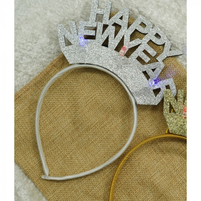 Bentita/cerc Happy Newyear, culoare gri metalic, marime standard, Flippy [7]