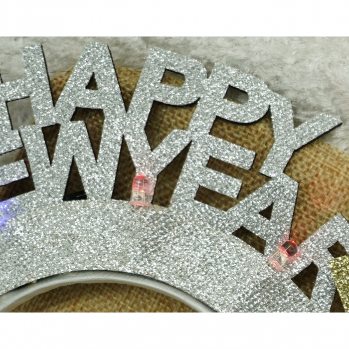 Bentita/cerc Happy Newyear, culoare gri metalic, marime standard, Flippy [5]