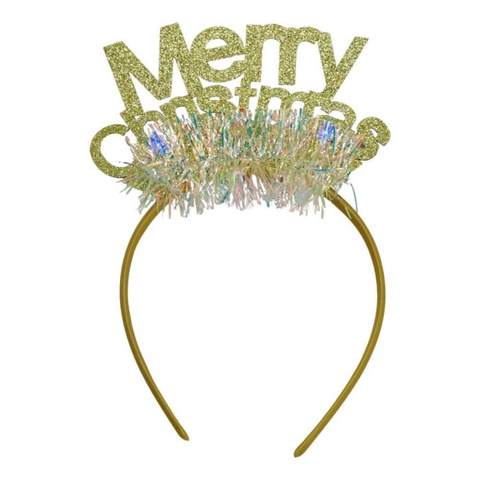 Bentita/cerc Mery Cristmas, culoare auriu cu beteala, marime standard, Flippy [1]