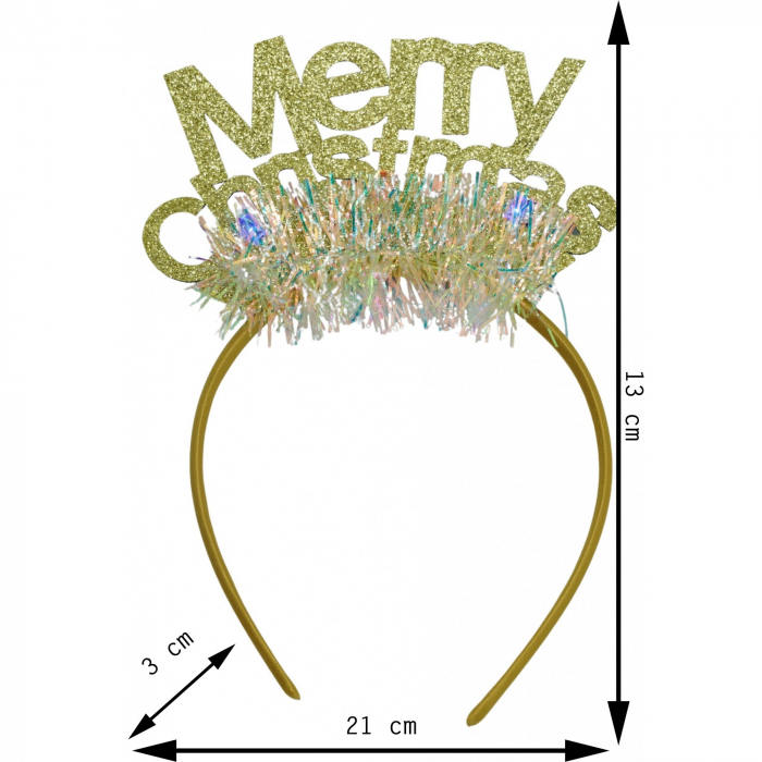 Bentita/cerc Mery Cristmas, culoare auriu cu beteala, marime standard, Flippy [5]