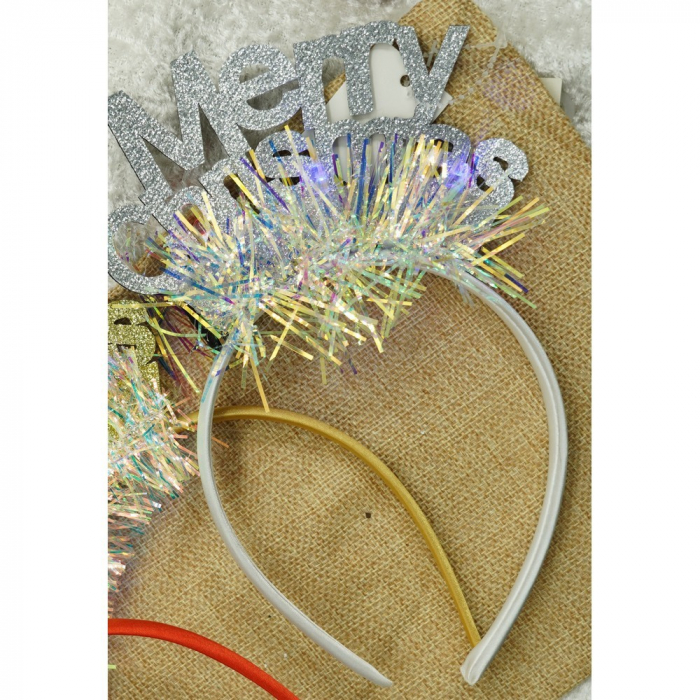 Bentita/cerc Mery Cristmas, culoare gri metalic cu beteala, marime standard, Flippy [8]