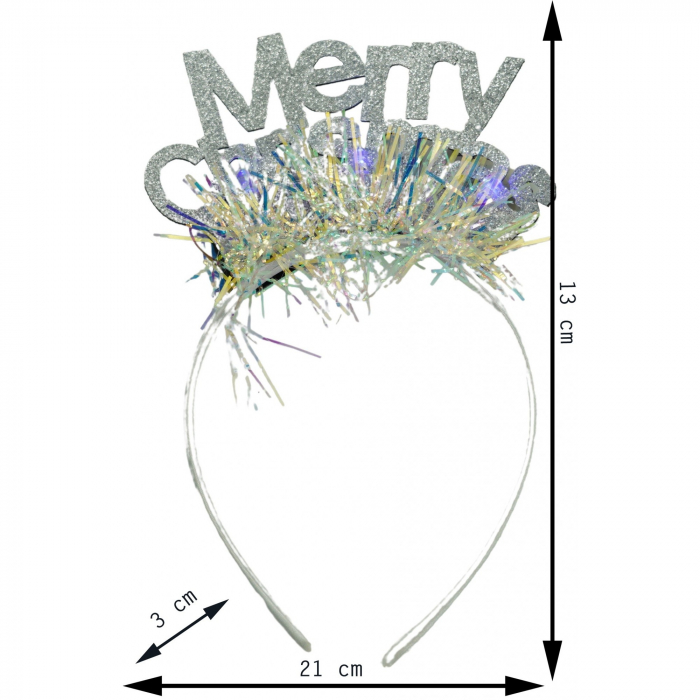 Bentita/cerc Mery Cristmas, culoare gri metalic cu beteala, marime standard, Flippy [6]