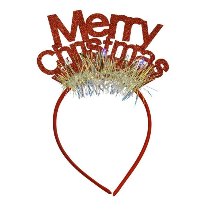 Bentita/cerc Mery Cristmas, culoare rosu cu sclipici, marime standard, Flippy [1]