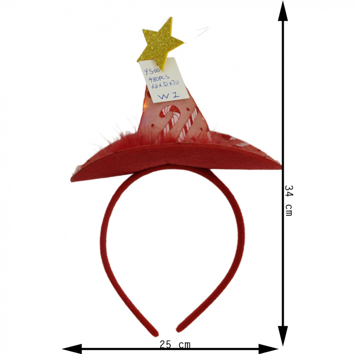 Bentita/cerc tip palarie de Craciun, culoare rosie cu led, marime standard, Flippy [6]
