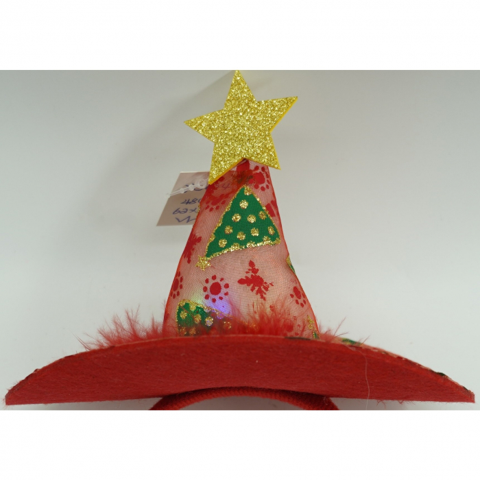Bentita/cerc tip palarie de Craciun, culoare rosie cu led, marime standard, Flippy [5]
