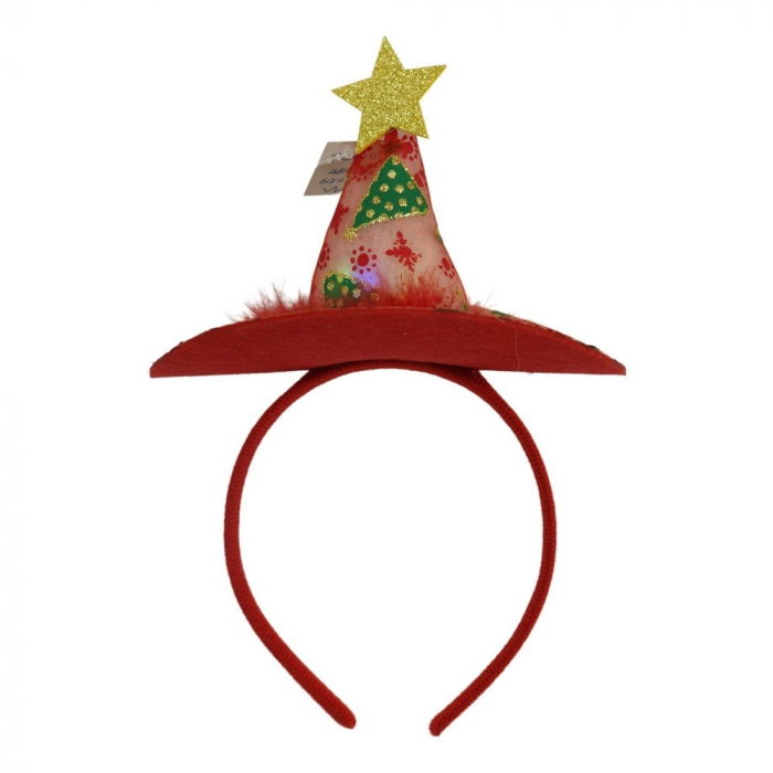 Bentita/cerc tip palarie de Craciun, culoare rosie cu led, marime standard, Flippy [1]