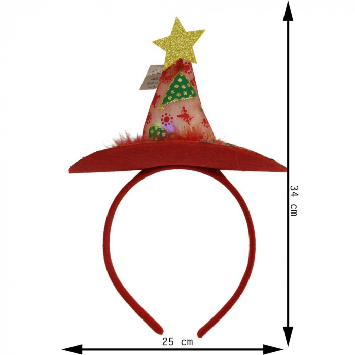 Bentita/cerc tip palarie de Craciun, culoare rosie cu led, marime standard, Flippy [11]