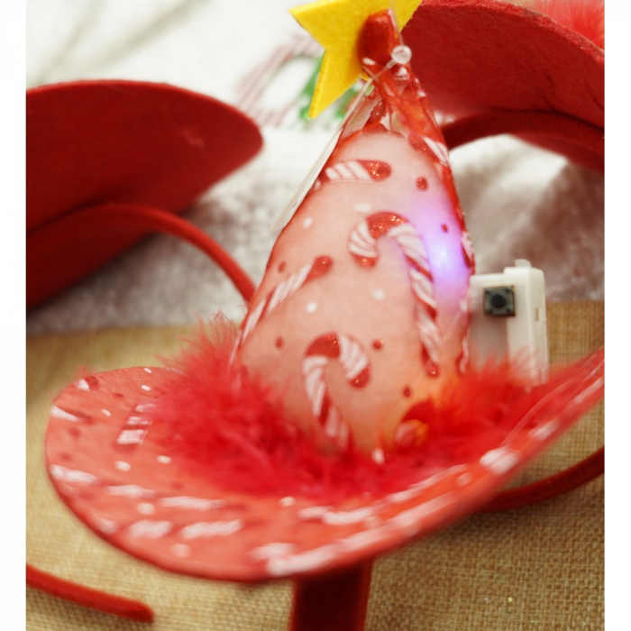 Bentita/cerc tip palarie de Craciun, culoare rosie cu led, marime standard, Flippy [9]