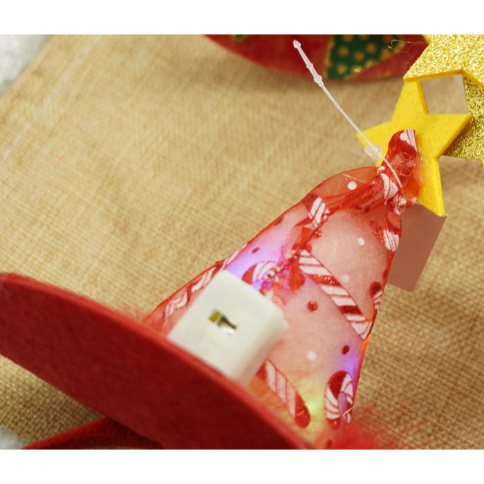 Bentita/cerc tip palarie de Craciun, culoare rosie cu led, marime standard, Flippy [4]