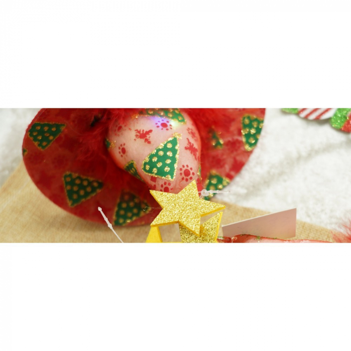 Bentita/cerc tip palarie de Craciun, culoare rosie cu led, marime standard, Flippy [9]