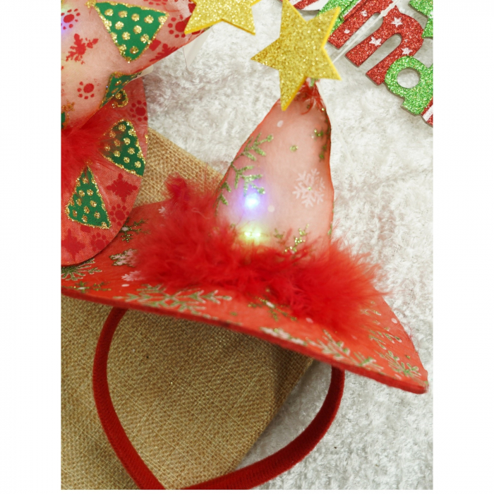 Bentita/cerc tip palarie de Craciun, culoare rosie cu led, marime standard, Flippy [3]