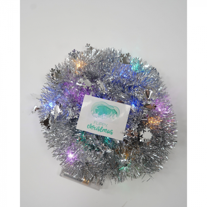 Beteala Craciun cu LED, Argintie, model cu fulgi de nea, 2 m x 5 cm, PVC, Sir, Artificiala, Flippy [4]